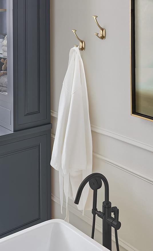 Amerock H37001CZ | Vicinity Double Prong Decorative Wall Hook | Champagne Bronze Hook for Coats, Hats, Backpacks, Bags | Hooks for Bathroom, Bedroom, Closet, Entryway, Laundry Room, Office