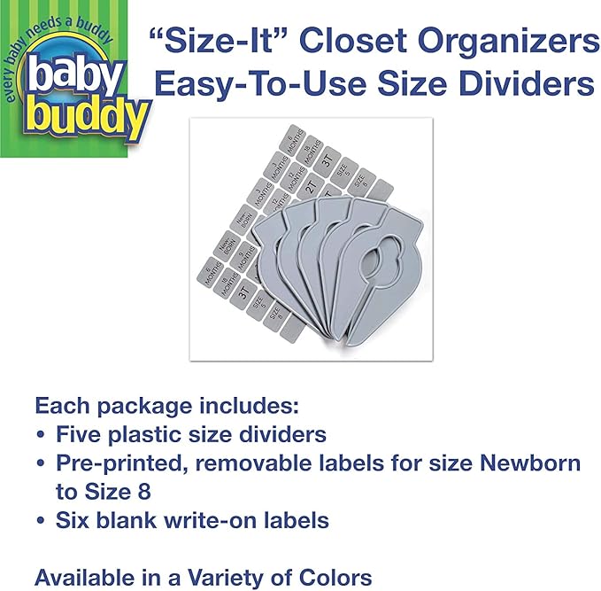 Size-It Closet Organizers by Baby Buddy - Baby Clothes Closet Dividers Nursery Clothing Organization for Babies and Kids, Newborn up to Size 8, Clothes Divider for Closet, White, 10 Count