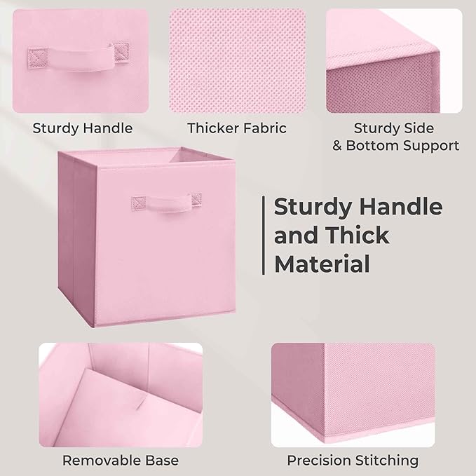 11 Inch Fabric Storage Cubes, Sturdy Foldable Storage Bins, Heavy Duty Cube Organizer for Clothes, Blankets, Shelves, Closets, Bedroom, Living Room, Multi-Color, 4 Pack