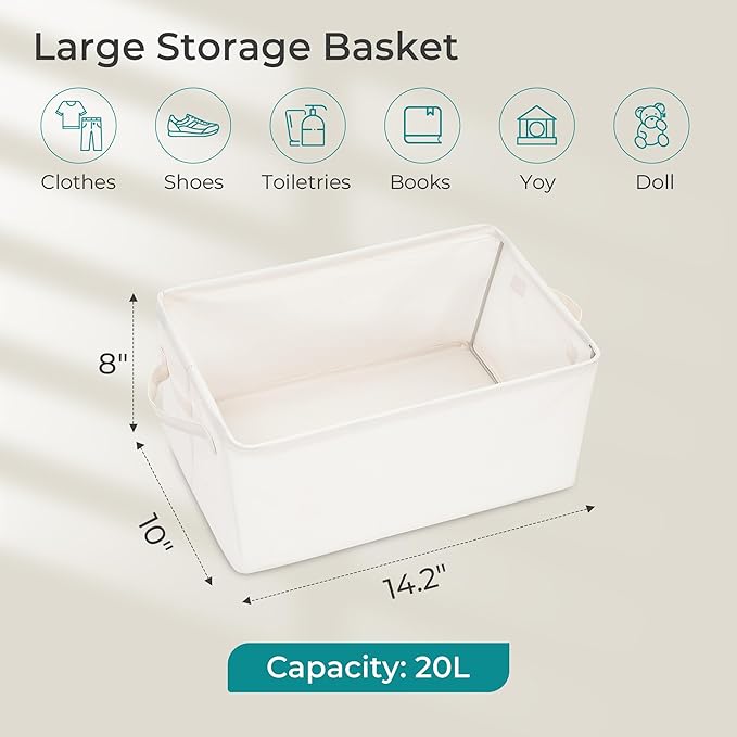 Storage Basket Bins with Metal Frame, Large Collapsible Fabric Storage Baskets for Organizing Shelf, Basket Organizer W/Handles for Blankets, Towels, Laundry, Shelves, 9-Pack, Beige