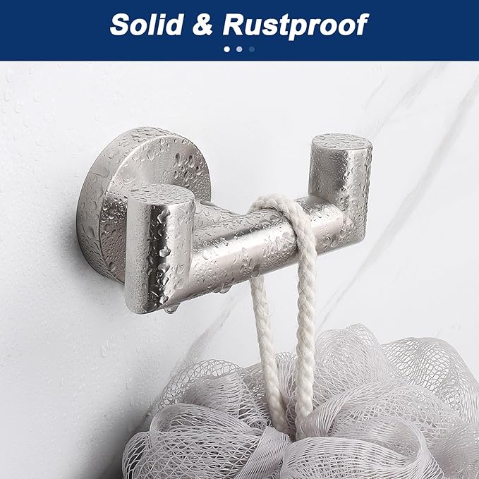 NearMoon Bathroom Double Towel Hook- SUS304 Stainless Steel Robe Towel Holder, Heavy Duty Double Coat Hook for Bathroom Livingroom Kitchen Wall Mounted (Brushed Nickel-U, 3 Pack)