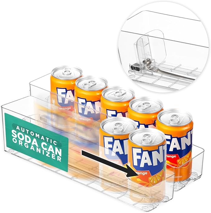 Automatic Soda Can Organizer - 2-Pack - Soda Can Dispenser for Refrigerator - Automatic Drink Holder for Fridge - Organizing Rack for Kitchen or Pantry - Beverage Dispenser & Holder (Small)