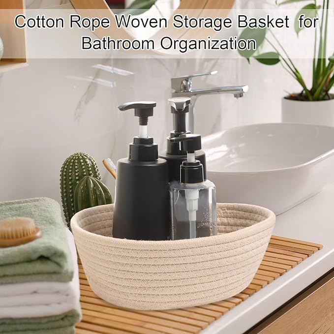 4 Pcs Small Storage Cotton Rope Woven Baskets for Gifts Empty Boho Shelf Closet Storage Baskets Gift Cute Baby Basket for Nursery Basket Easter Decorative Storage Bins for Living Room Bedroom(Brown)