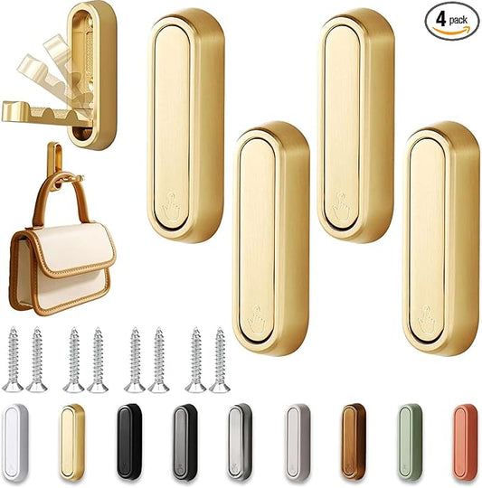 4PCS Folding Wall Hooks, Foldable Coat Hooks Heavy Duty Foldable Hook Bathroom Towel Hooks Robe Hooks Wall Mounted for Bathroom, Closet, Entryway, Pool, and Kitchen (Round-Gold)