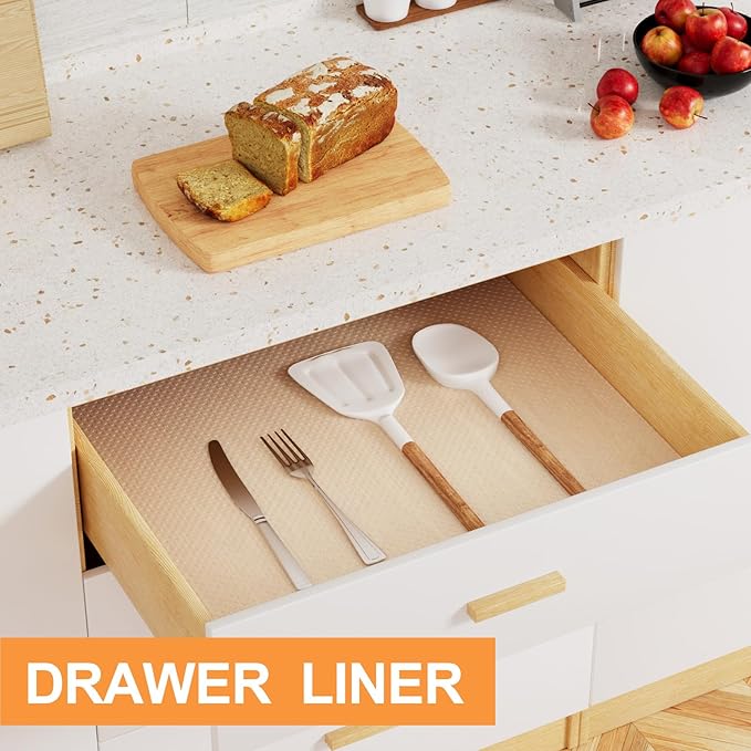 FLPMIX 14-Inch Clear Shelf Liner: Waterproof Kitchen Cabinets Drawer Liners 14 x 300 - Non-Adhesive Easy to Clean Refrigerator Mat for Pantry Shelves