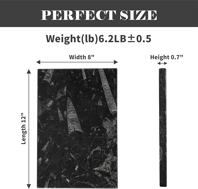 Natural Moroccan Fossil Stone Tray - Black Marble Decorative Serving Board for Charcuterie, Cheese, Pastry - Jewelry, Candles, Perfume, Trinket Plate, Kitchen & Home Decor Centerpiece 12"x 8"