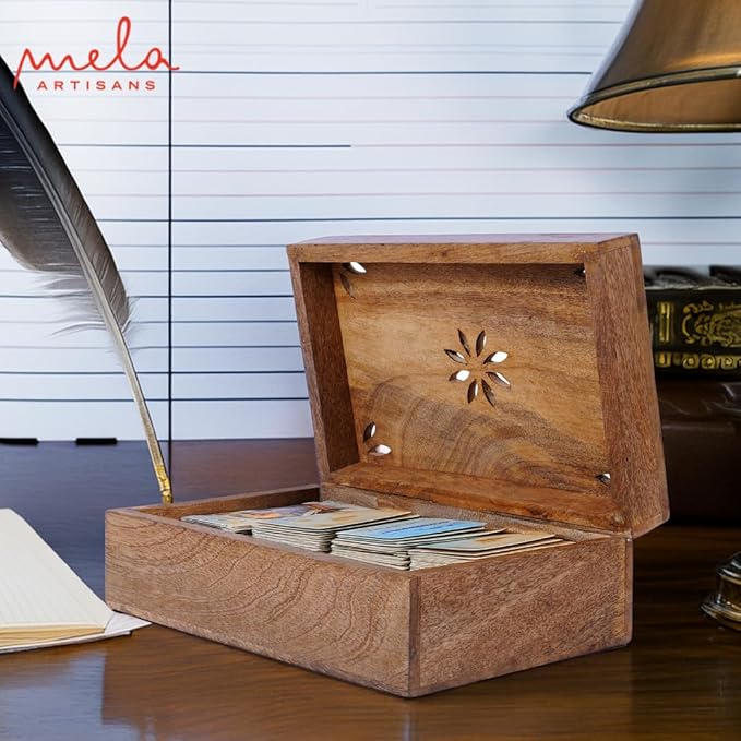 Mela Artisans Wooden Keepsake Box | Burnt Mango Wood Memory | Photo Storage Box with Hinged Lid | Decorative Storage Box | Extra Large | 10.5x7.5x4 Inch