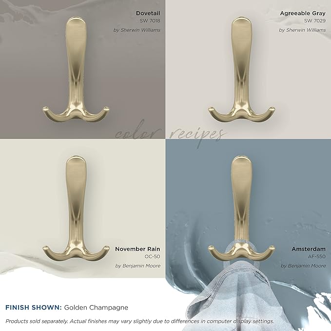Amerock HBX37013BBZ | Finesse Triple Prong Decorative Wall Hook | Golden Champagne Hook for Coats, Hats, Backpacks, Bags | Hooks for Bathroom, Bedroom, Closet, Entryway, Laundry Room, Office
