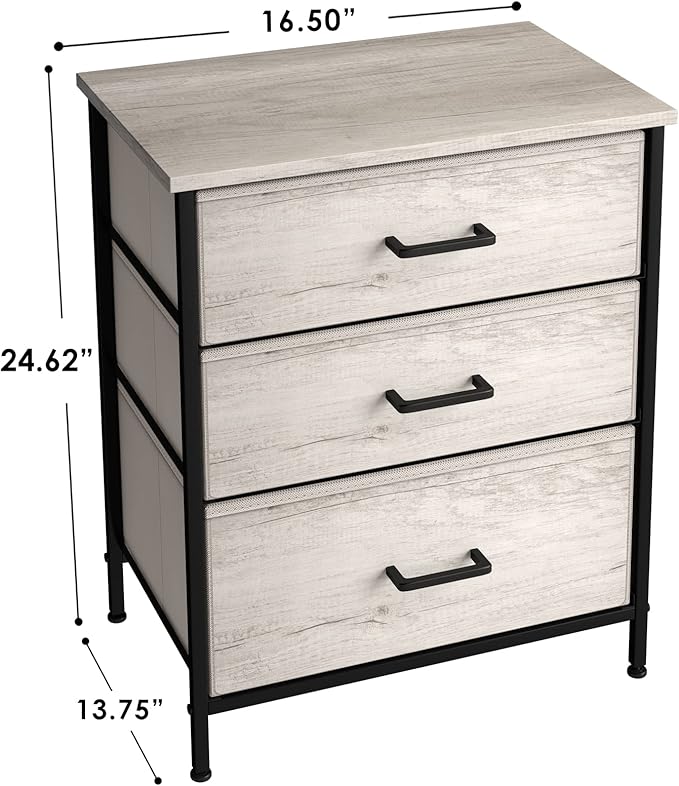 Sorbus Nightstand Dresser with 3 Faux Wood Drawers - Bedside Table Chest with Storage, Steel Frame, Wood Top, Easy Pull Fabric Bins for Bedroom, Living Room, Closet & Dorm Furniture Lamp Stand