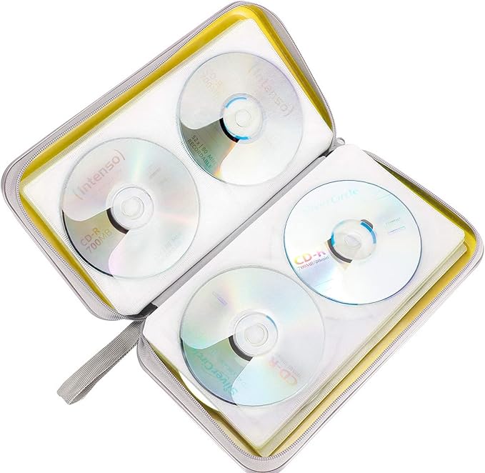 CD Case, DVD Case Holder 96 Capacity Hard Plastic CD DVD Disc Cases Storage Binder Wallet for Car Home Office Travel (Yellow)