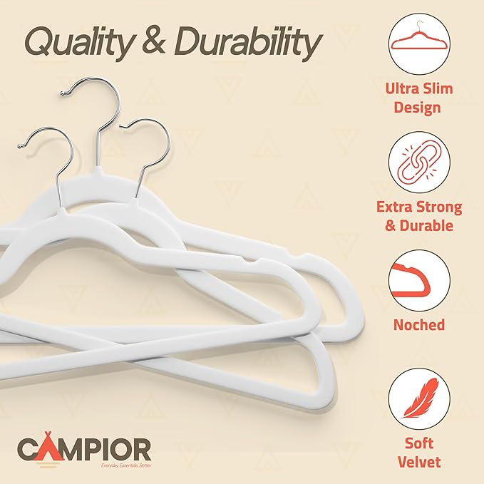 White Velvet Hangers 80 Pack – 360° Swivel Hook, Non-Slip and Space Saving Hangers, Heavy-Duty 11 lbs Weight Capacity - Smooth Velvet Finish for Crease-Free Clothes and Effortless Closet Organization