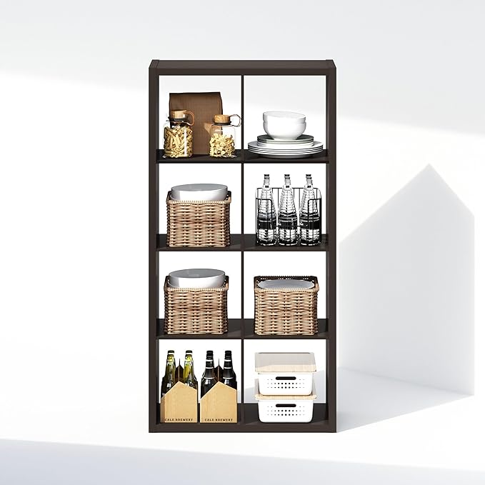 Furinno Cubic Closet Organizers and Storage, 8-Cube Closet Organizer, Open Shelf Closet Storage, Extra Thick Frame for Wardrobe, Bedroom, Living Room, Dark Oak