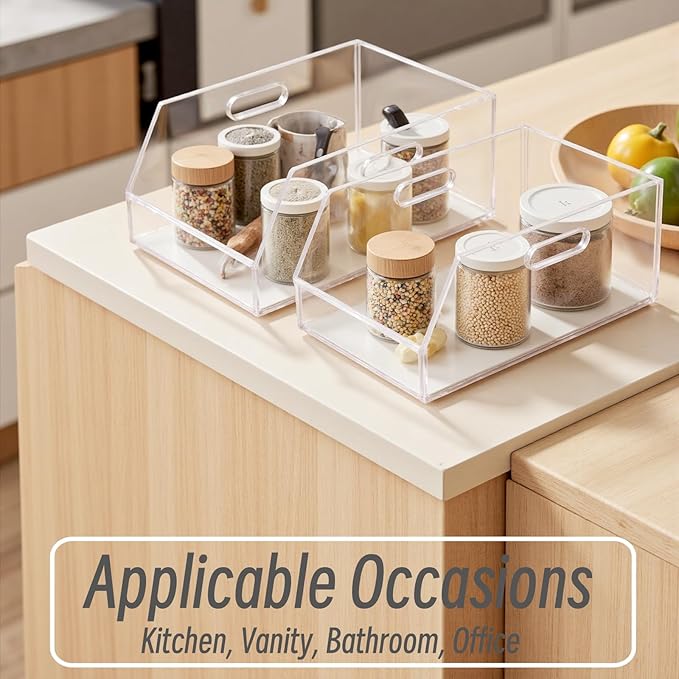 Gelite Stackable Storage Bins Open Front Clear Organizer Bins with Handles Acrylic Storage Container for Pantry Kitchen Cabinet Bathroom Closet Office Organization, 15.4x11.4x6.7''