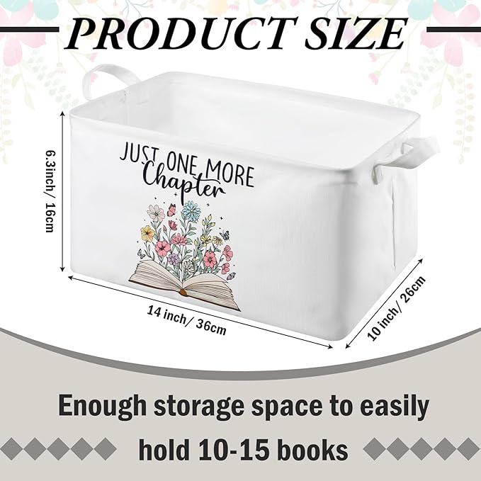 Marsui Book Lover Gifts Just One More Chapter Book Storage Basket to Be Read List Storage Bin Bookish Accessories Bookworm Gift for Club Members Student Teacher Reading Accessories