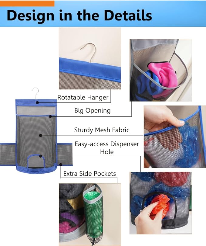 ALYER Hanging Mesh Grocery Bag Holder,Plastic Garbage Bag Dispenser Organizer with Hanger for Kitchen Cabinet Bathroom Laundry,Installation Free (Black, 17.7" H * 10.6" W * 10" D)
