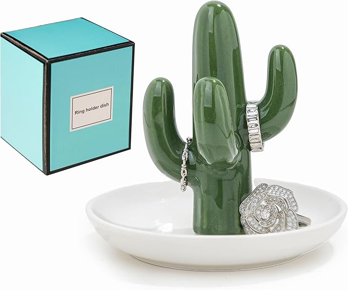 Cactus Ring Holder Ceramic Ring Dish, Jewelry Holder Dish Trinket Tray For Rings Earrings Trinkets Organizer, Christmas Birthday Bridesmaid Gifts for Women