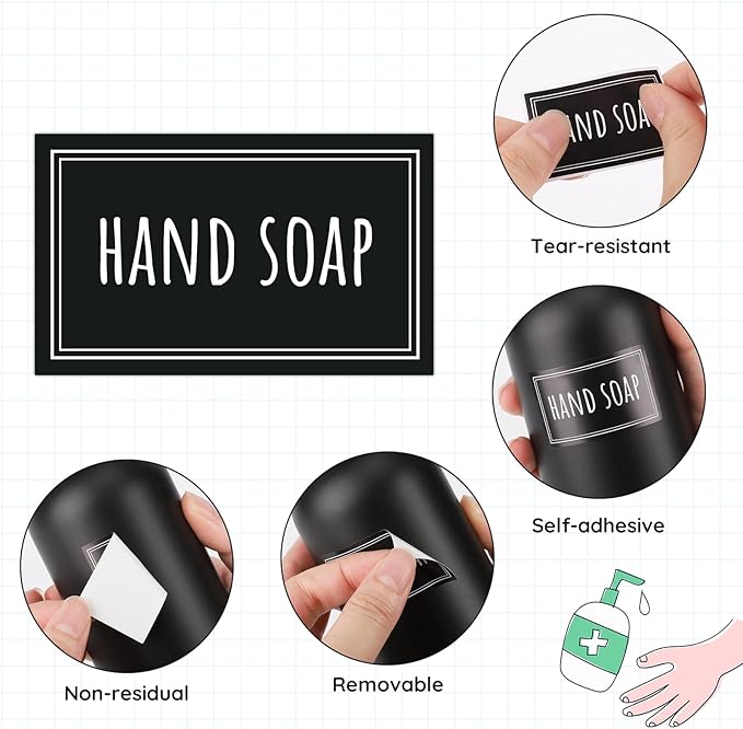 Segbeauty Waterproof Labels - 36 Pack Soap Dispenser Stickers, Shampoo Conditioner Hand Soap, Self-Adhesive Removable Bathroom Kitchen Laundry Labels