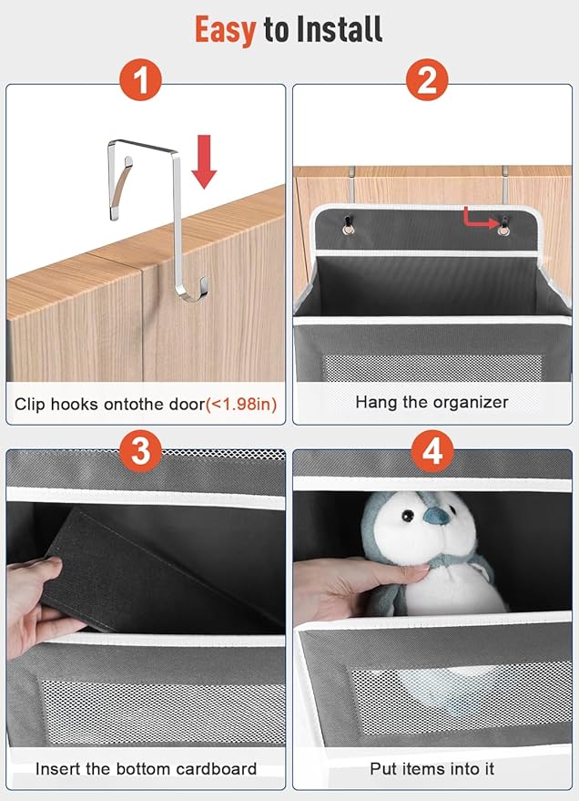 Upgrade Pocket Over The Door Organizer Storage, 5 Shelf Hanging Door Organizers with 10 Large Capacity Pockets, Anti Tilt 48 lb Load Behind Door Organizer for Bedroom, Bathroom, Pantry