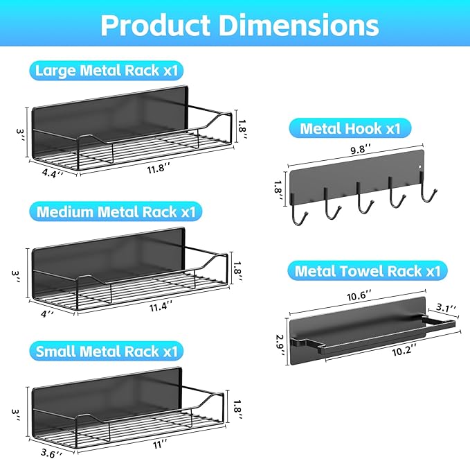 Magnetic Shelves for Washing Machine, 5 Pack Heavy Duty Laundry Shelf Organizer with Hooks, Strong Magnetic Storage Rack for Washer, Dryer, Refrigerator & Kitchen Laundry Organizer (Black)