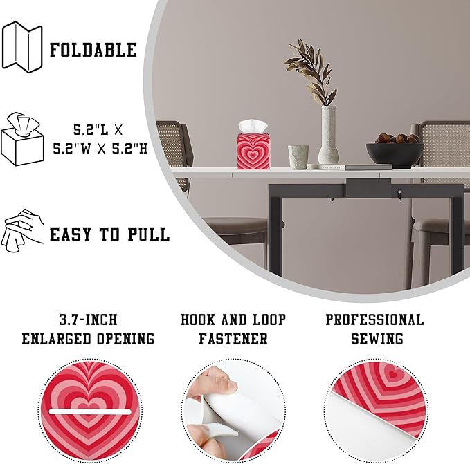 Tissue Box Cover Red Heart Leather Tissue Box Holder Cube Paper Case Cover Facial Paper Organizer Dispenser for Bathroom, Vanity Countertop, Office Desk