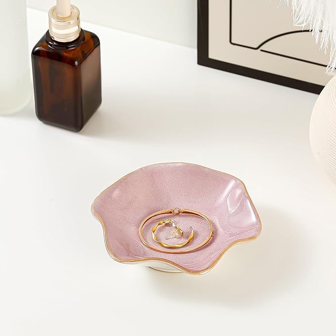 Ceramic Jewelry Dish,Ring Dish,Trinket Tray,Jewelry Tray,Key Bowl Pink Room Decor Bathroom Home Decor Gifts for Women Mom Sister Coworker Friend Bride(5.5 in Pink)