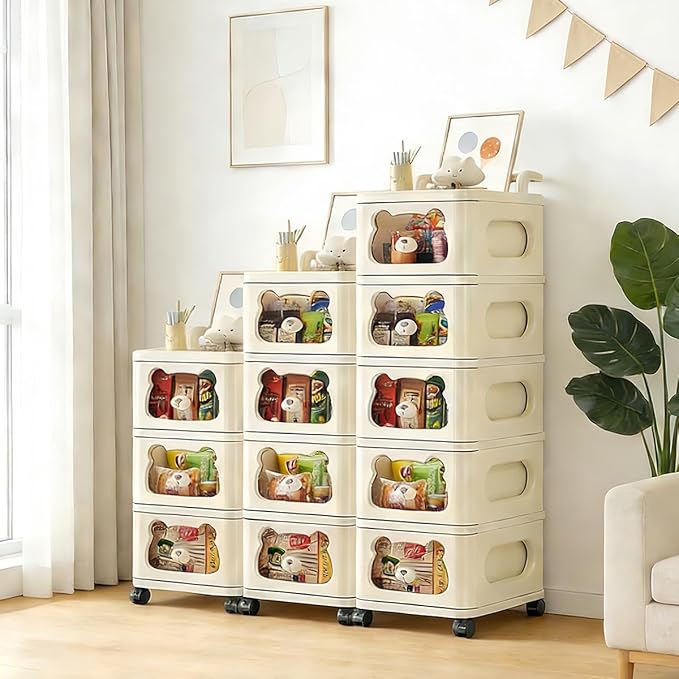 Drawer Storage Organizer, Rolling Storage Cart with 5 Drawers, Plastic Drawer Tower Organization Storage Container with Wheels for Home, Bathroom, Kitchen, Entryway, Office, Dorm