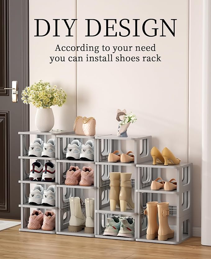 HAIXIN 5-Tier Shoe Rack - Durable Space Saving Shoe Storage Stand for Closet, Entryway, Hallway, Dorm, Bathroom - Grey (Pack of 2)