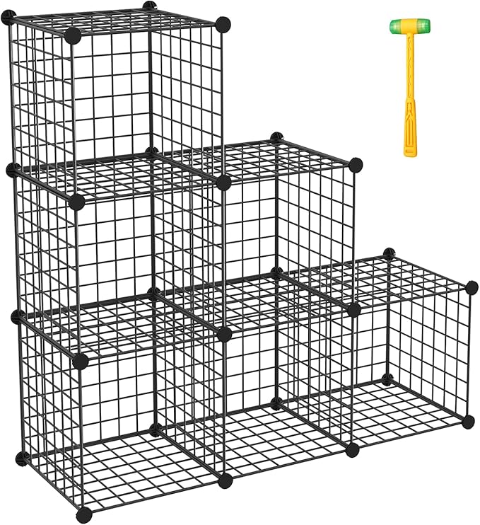 TUMUCUTE Wire Cube Storage Organizer, Metal Storage Shelves Bookshelf, Stackable Modular Closet Organizer for Bedroom Living Room, Office, Storage Shelves (6 Cubes, Iron)