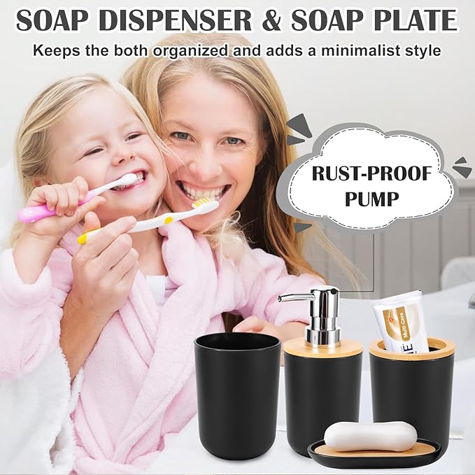 iMucci Bathroom Accessories Bathroom Sets with Shower Curtain, Bath Towel Set, Trash Can, Toilet Brush, Soap Dispenser, Bathroom Accessories Set Complete