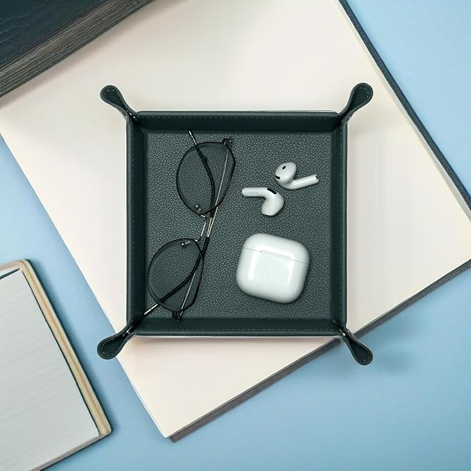 UnionBasic Small Valet Tray, Jewelry Tray for Rings Watches Earrings, Entryway Catchall Caddy for Coins Keys Change, Nightstand Bedside Valet Holder, Trays for Electronic Gadgets, Lychee Dark Ivy