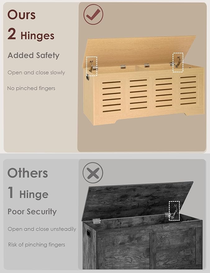 DINZI LVJ Storage Chest, 47.3âWooden Storage Box with 2 Safety Hinges, Entryway Shoe Bench with Flip-Top, Farmhouse Style Trunk for Living Room, Bedroom, Play Room, Easy Assembly, Natural