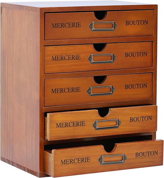Vintage 5-Drawer Wooden Desk Organizer - Craft Storage - Rustic Shelf Drawer - Home Bedazzling, Rhinestone Organizers and Accessories - Embroidery Floss - Apothecary Cabinet, Art Storage I Stackable