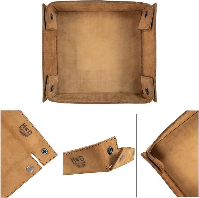 Hide & Drink, Leather Catchall Change Keys Coins Jewels Box Tray Big Storage, Handmade :: Old Tobacco