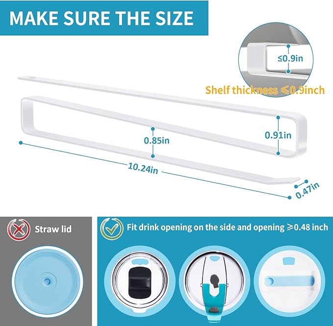 ARTLEO Shallow Tumbler Lid organizers for Cabinet, Space Saving Yeti Tumbler Lid Holder, Stanley Cup Lid organizers Under Cabinet, No Drill Cup Lid Hanger Must-Have 2025, 2 Pack Storage
