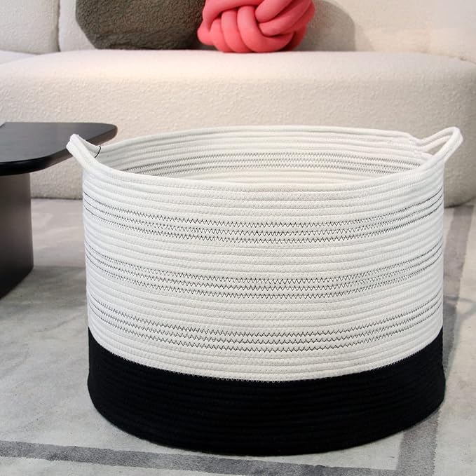 Casaphoria XXXLarge Cotton Rope Basket 22" X 22"X 14" Blanket Basket for Living Room Woven Basket Soft Laundry Blanket Basket storage basket bin with Handleï¼pack of 1ï¼