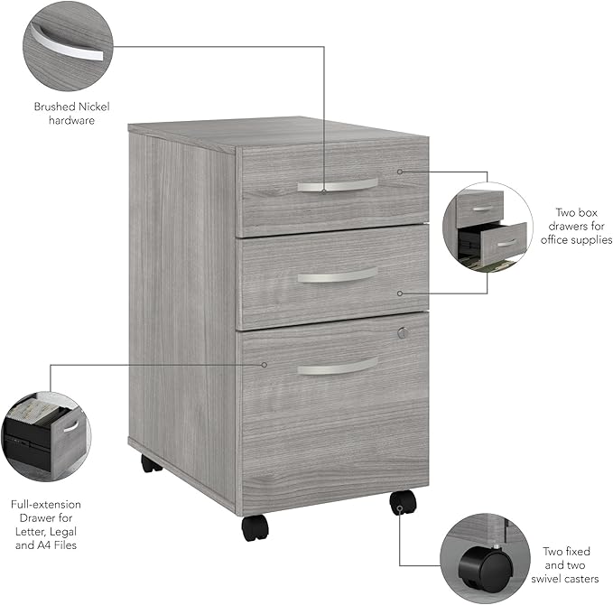 Bush Business Furniture Echo 3 Drawer Mobile File Cabinet in Gray Sand, Portable Document Storage Solution for Home and Professional Office