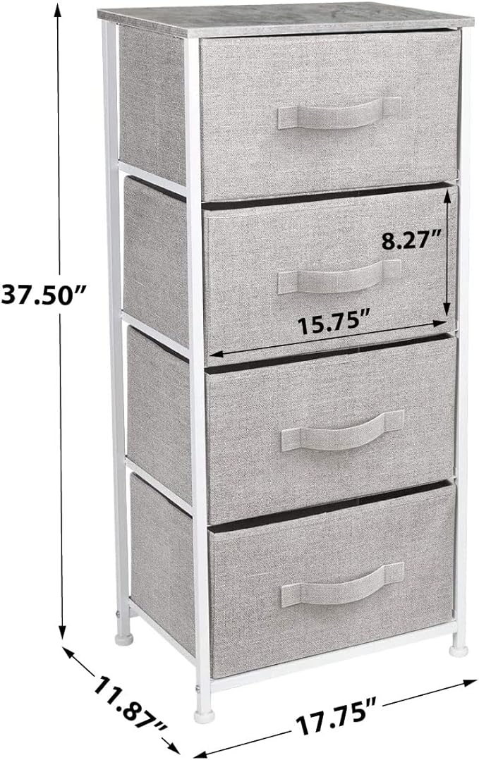 Sorbus Nightstand with 4 Drawers - Bedside Furniture & Night Stand End Table Dresser with Steel Frame, Wood Top, Easy Pull Fabric Bins for Home, Bedroom Accessories, Office & Dorm