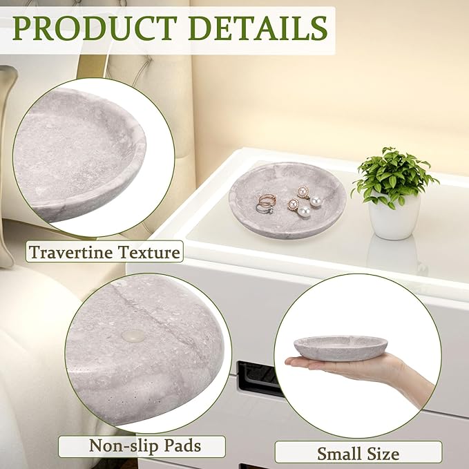 Hipiwe Small Key Bowl for Entryway Nightstand Organizer Tray Travertine Decorative Bowls Round Ring Holder Dish for Candle Trinket Jewelry Dish Home Decor Bowl,5.5"