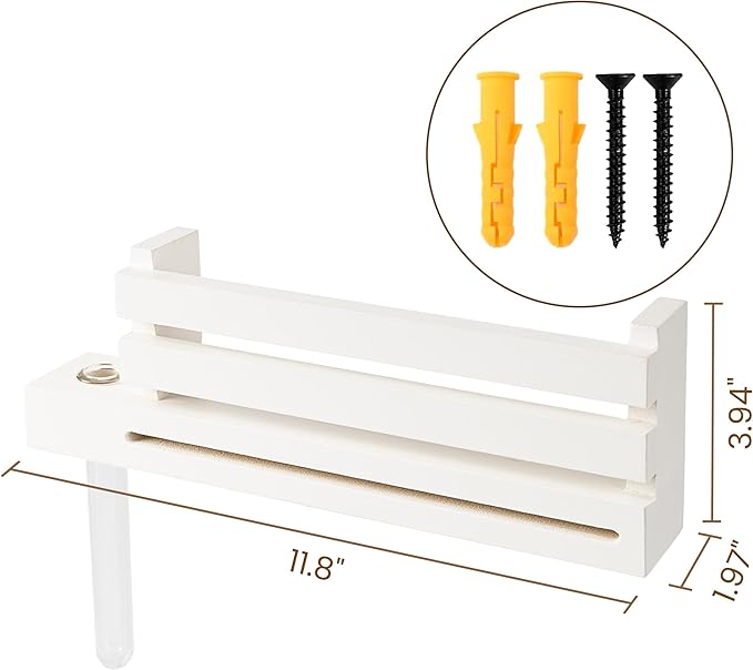 AELS Creamy White Wall Mounted Key Holder with Acrylic Vase & Mail Organizer, Wooden Entryway Key Rack with 5.9" Test Tube Vase, Decorative Key Hanger with Slot for Keys and Letters, Gift Idea