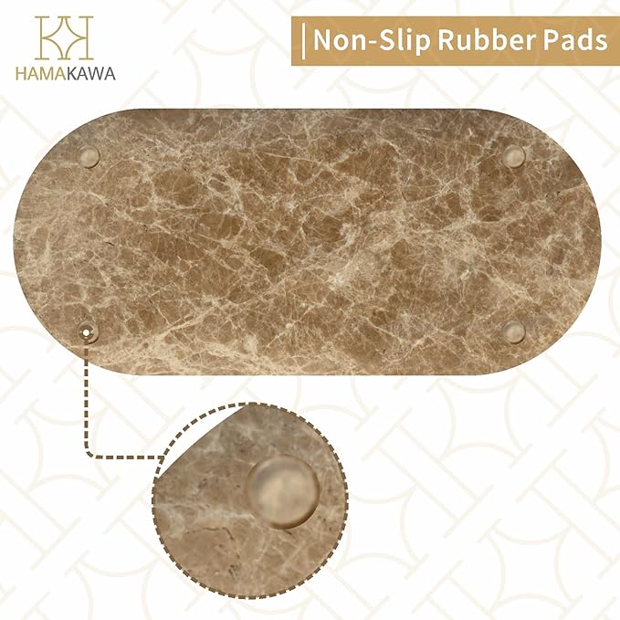 Bathroom Vanity Tray, Natural Marble Oval Tray 10 inch, Emperador Light Marble Vanity Tray for Soap Dispenser Modern Countertop Organizer for Kitchen Countertops, Home Decor