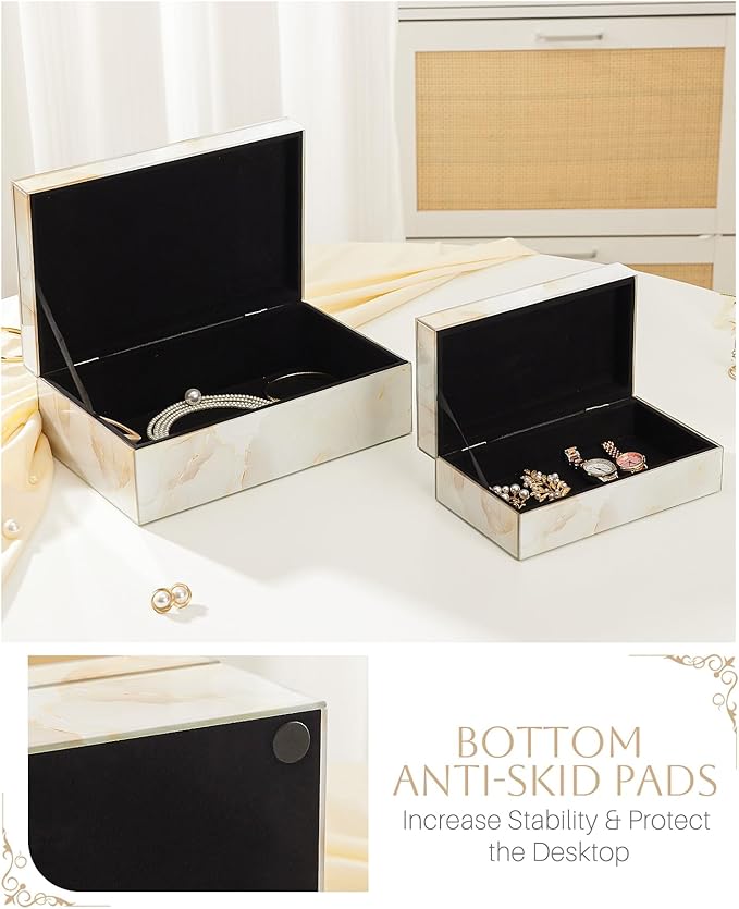 Homde Glass Decorative Storage Box: Set of 2 Boxes for Home Decor - Large Organizer with Lids for Decorations