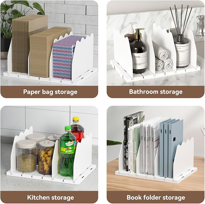 SOYO Adjustable Clear Purse Organizers for Closet, Acrylic Shelf Divider for Bag and Purse Storage, Clear Pocketbook and Handbag Organizer, Bookshelf Separator Organizers for House, Office Use, White