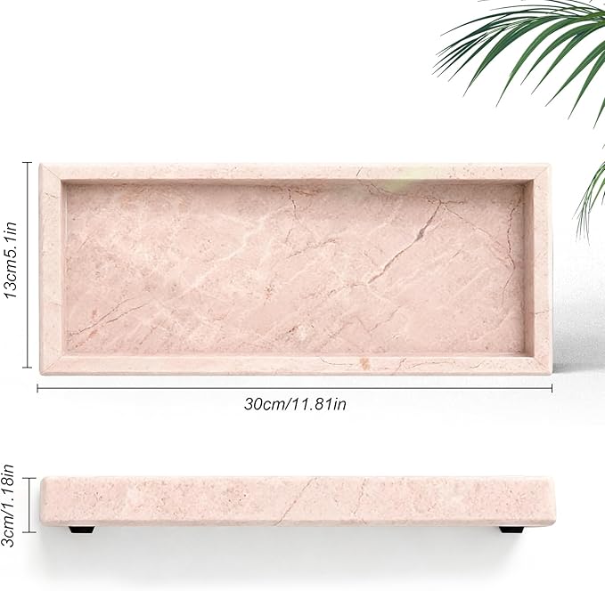 Natural Marble Tray, Stone Tray for Bedroom/Bathroom/Kitchen/Vanity Countertop, Jewelry Tray for Rings Earrings Necklace Bracelet Watch, Room Decor Aesthetic