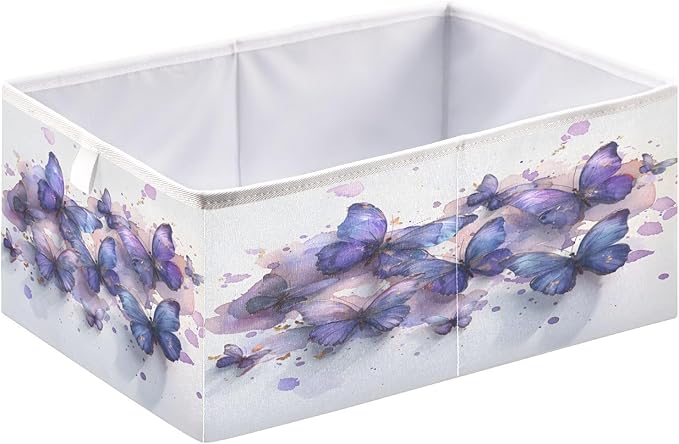 Bolaz Butterflies Purple Watercolor Closet Organizers Storage Cubes Storage Bins Shelf Baskets Containers for Home Room Office,Rectangle