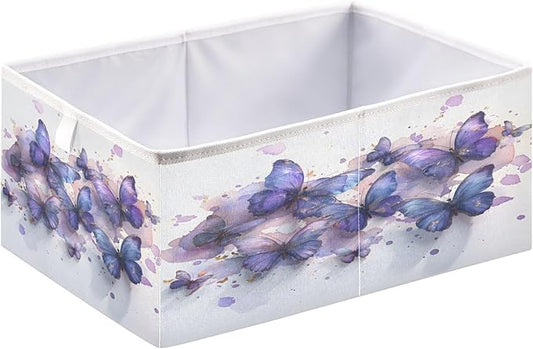 Bolaz Butterflies Purple Watercolor Closet Organizers Storage Cubes Storage Bins Shelf Baskets Containers for Home Room Office,Rectangle