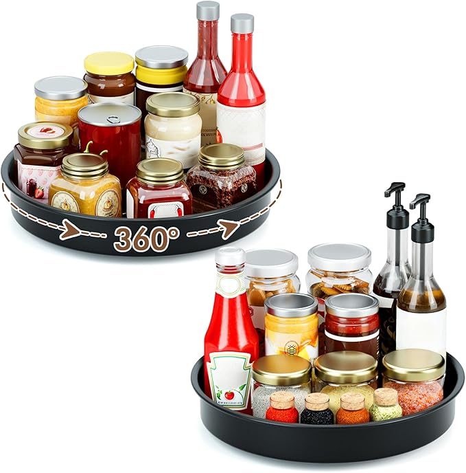 2 Pack, 12.2 Inch Lazy Susan Organizers - Metal Turntable Organizer for Cabinet, Pantry Organization and Storage, Kitchen, Fridge, Bathroom Makeup Vanity Countertop, Under Sink Organizing, Spice Rack