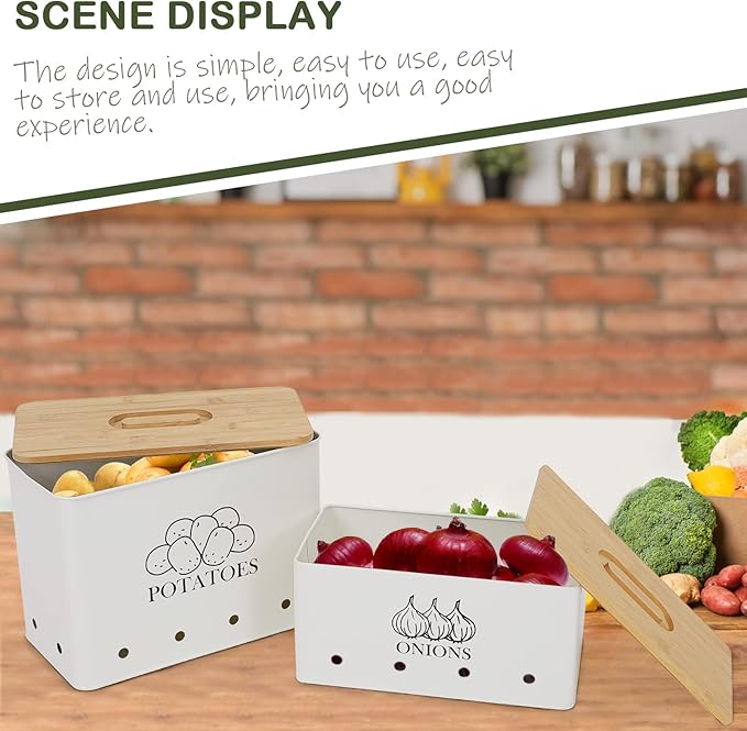 Potato Onion Kitchen Storage Canisters,Storage Bin For Kitchen 2 Pack Set,potatoe, Potato Storage Box，storage And Long Shelf Life With Aerating Tin Storage Holes-white