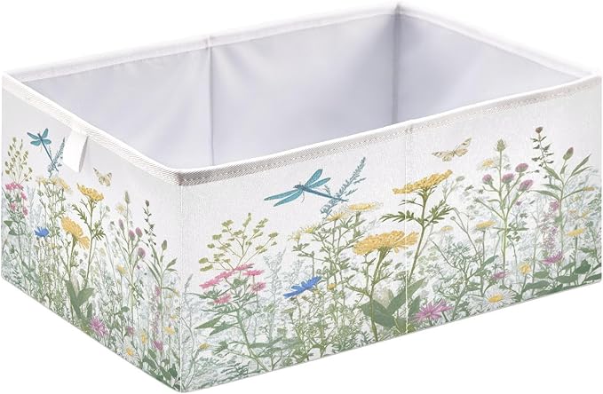 Blueangle Colorful Herbs and Flowers Rectangle Storage Bin, 15.8 x 10.6 x 7 in, Large Collapsible Organizer Storage Basket for Home Décor