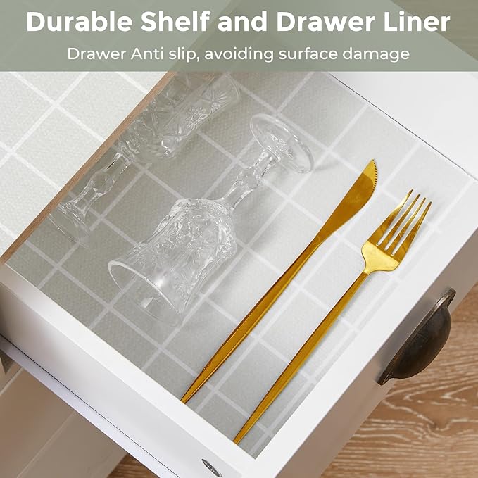 Coavas Extra Grip Thickened Shelf and Drawer Liner - Non-Adhesive Non-Slip Waterproof Mats for Kitchen Cabinets, Drawers, Shelves, Dresser & Cupboard, Easy Cut DIY (Green Stripe, 12IN x 10FT)
