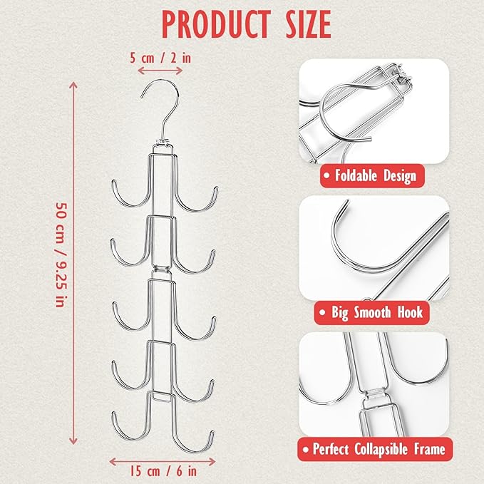 Purse Organizer for Closet, Upgraded Purse Hanger with 10 Big Hooks, 360 Degree Rotation for Better Organizer&Display, Collapsible Space Saving Hangers Rack for Handbag, Belt, Scarve, Tie